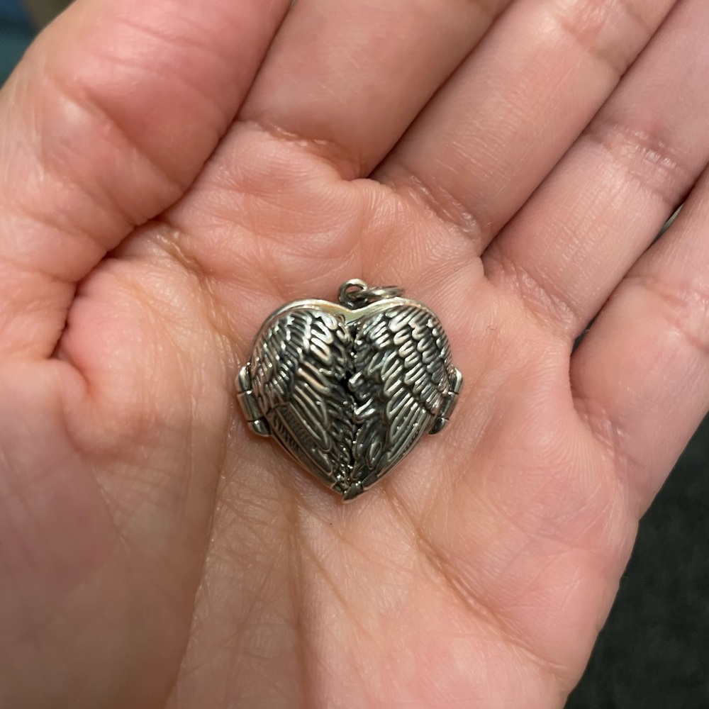 Sterling Silver Angel Wings Heart Locket Pendant